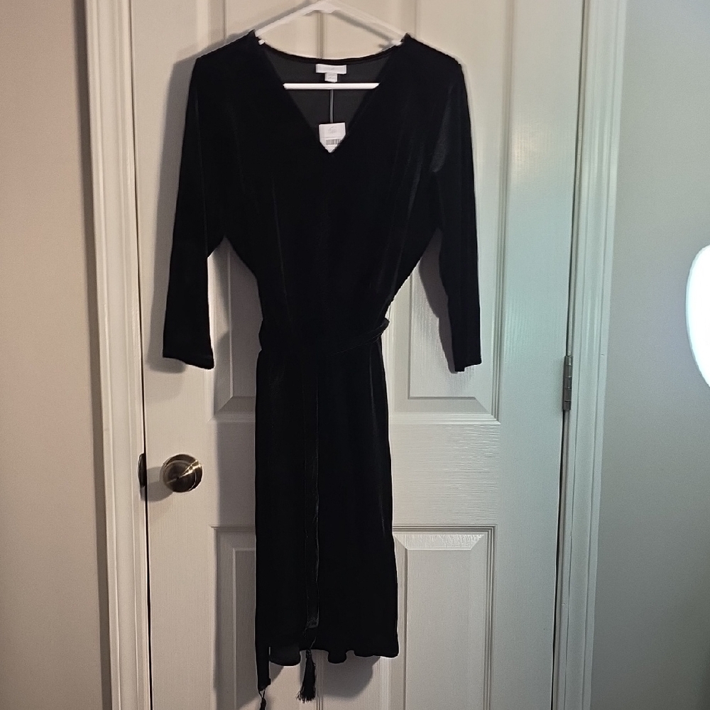 J. Jill Black Velvet Long Sleeve Wrap Dress